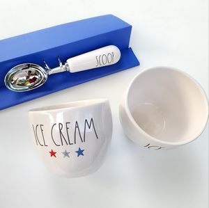 Rae‎ Dunn Ice Cream Scoop And Two Ceramic Bowls Set of Three pc